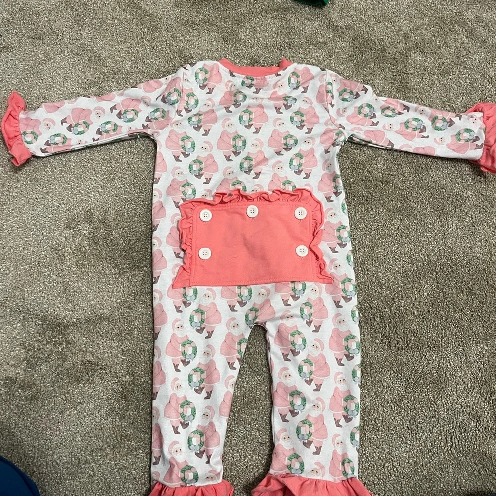 Charming Pink Santa Print Kids Bodysuit - Picture 2 of 2